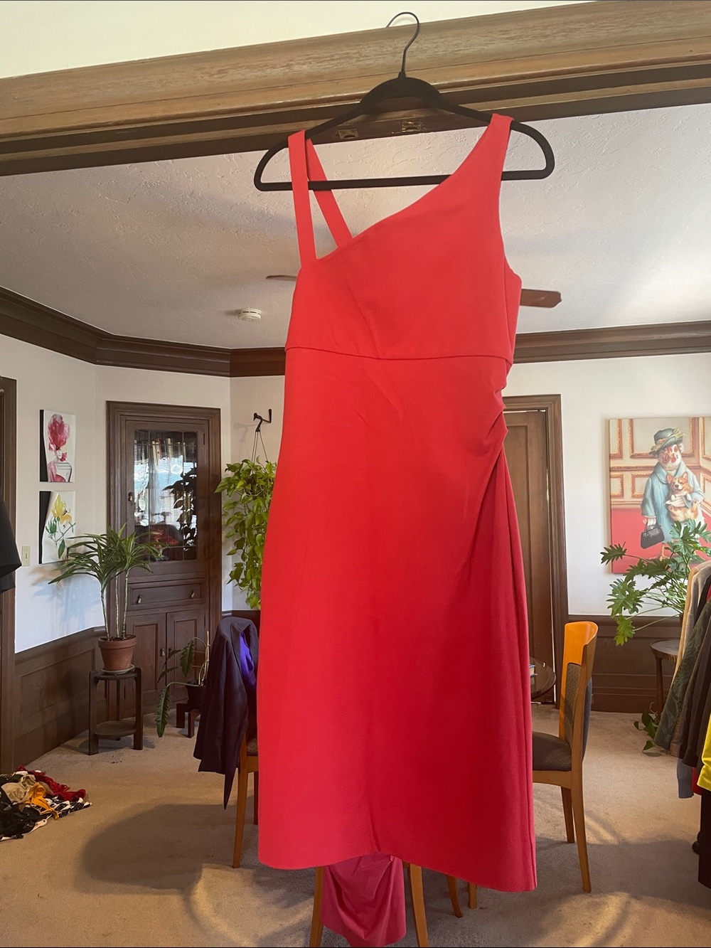 Diane Von Furstenberg One-Shoulder Coral Red Cocktail Dress - bonus: linen pants